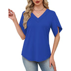 WIHOLL Womens Summer Tops Short Petal Sleeve Shirts Fashion V Neck Womens Clothing