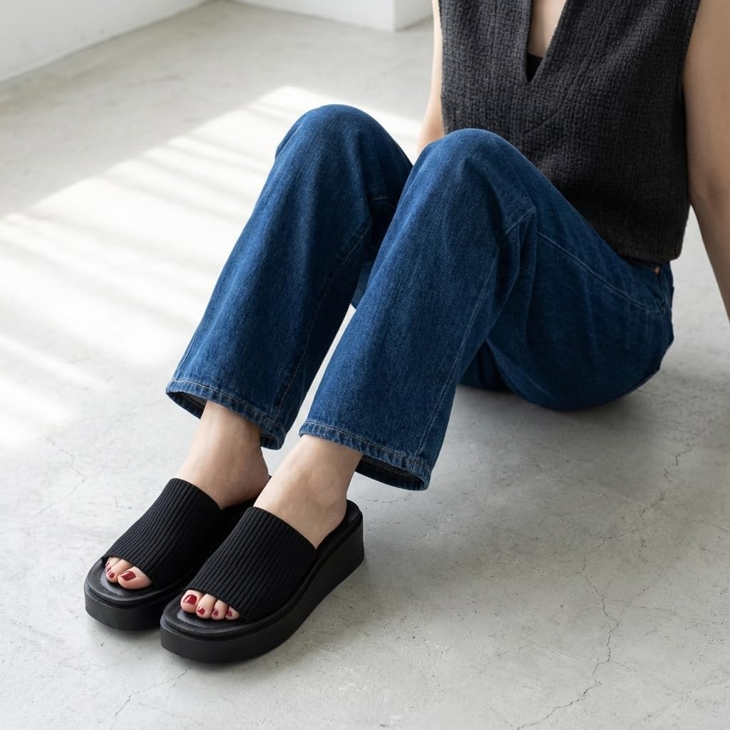 Cushionaire Pim Wedge Chunky Platform Womens Sandals With Firm Knit Upper & Memory Foam Summer Sandals For Women