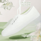 Tuopin Womens White Canvas Sneakers Low Top Lace-Up Canvas Shoes Lightweight Casual Tennis Shoes