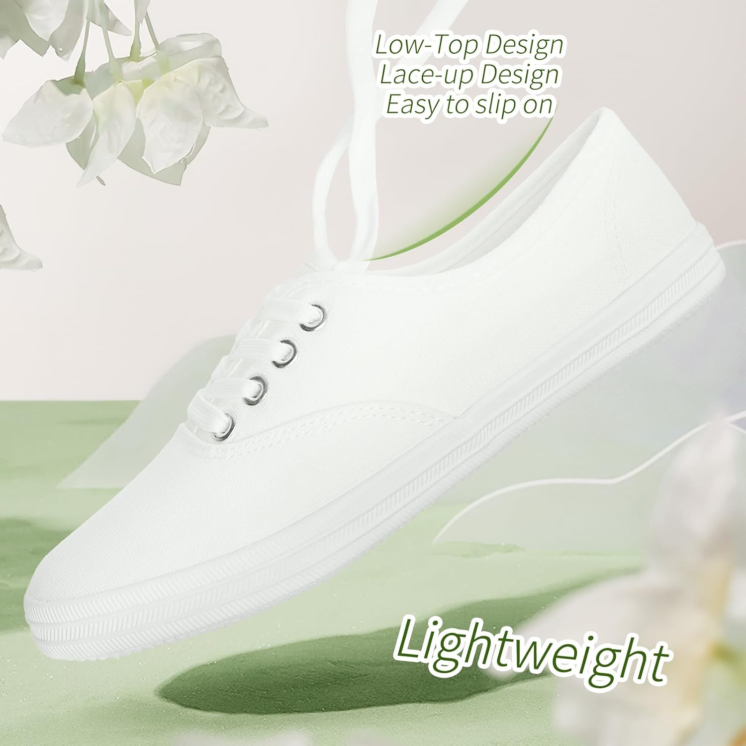 Tuopin Womens White Canvas Sneakers Low Top Lace-Up Canvas Shoes Lightweight Casual Tennis Shoes