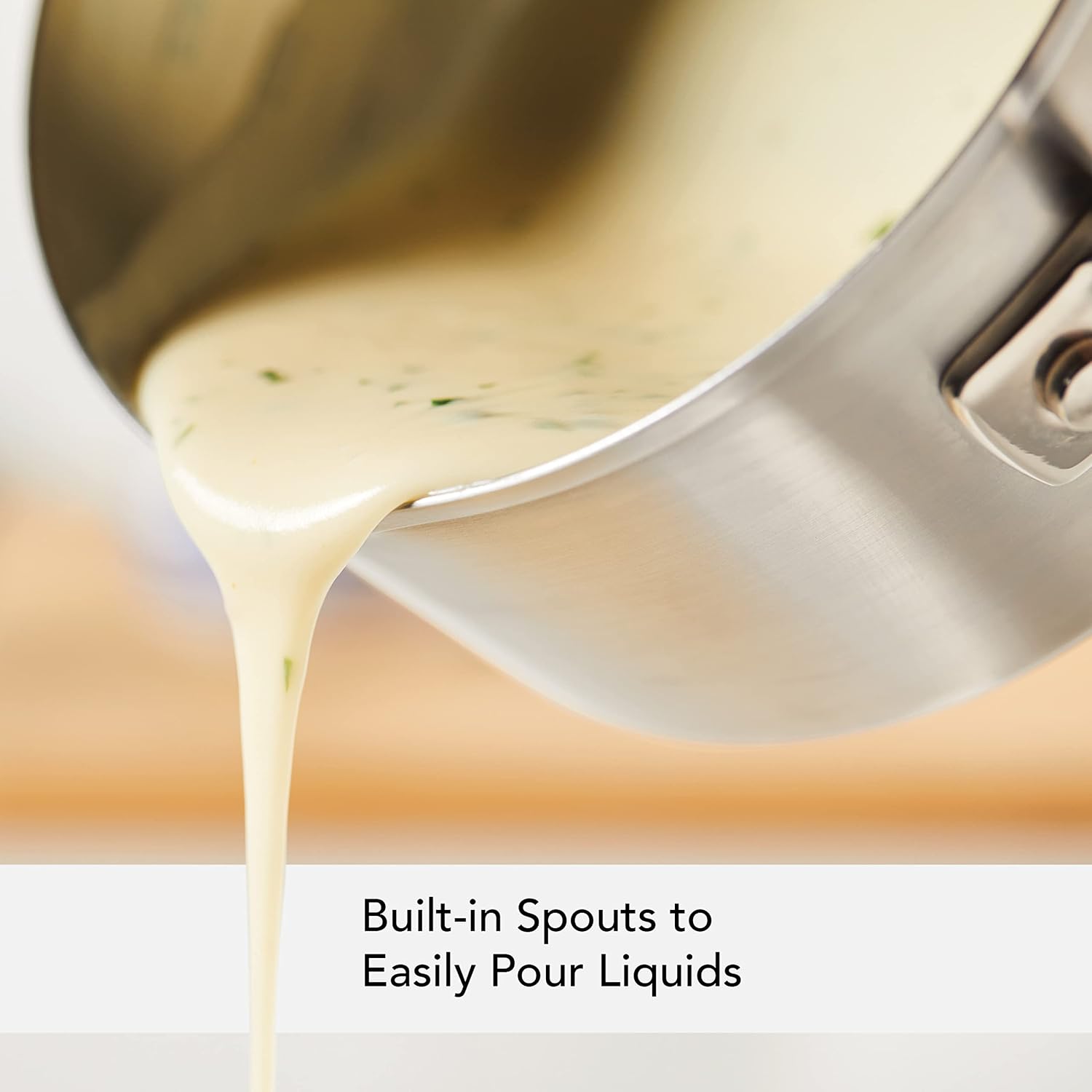 Kitchenaid Stainless Steel Induction Sauce Pan With Pour Spouts, 1-Quart Small Pot, Brushed Stainless Steel