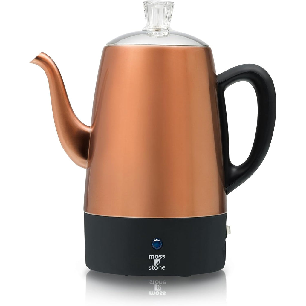 Moss & Stone 10 Cup Copper Percolator Coffee Pot Electric, Stainless Steel Coffee Percolator Electric With Keep Warm Function, Classic Perculator Pot With Removable Basket For Home Or Office