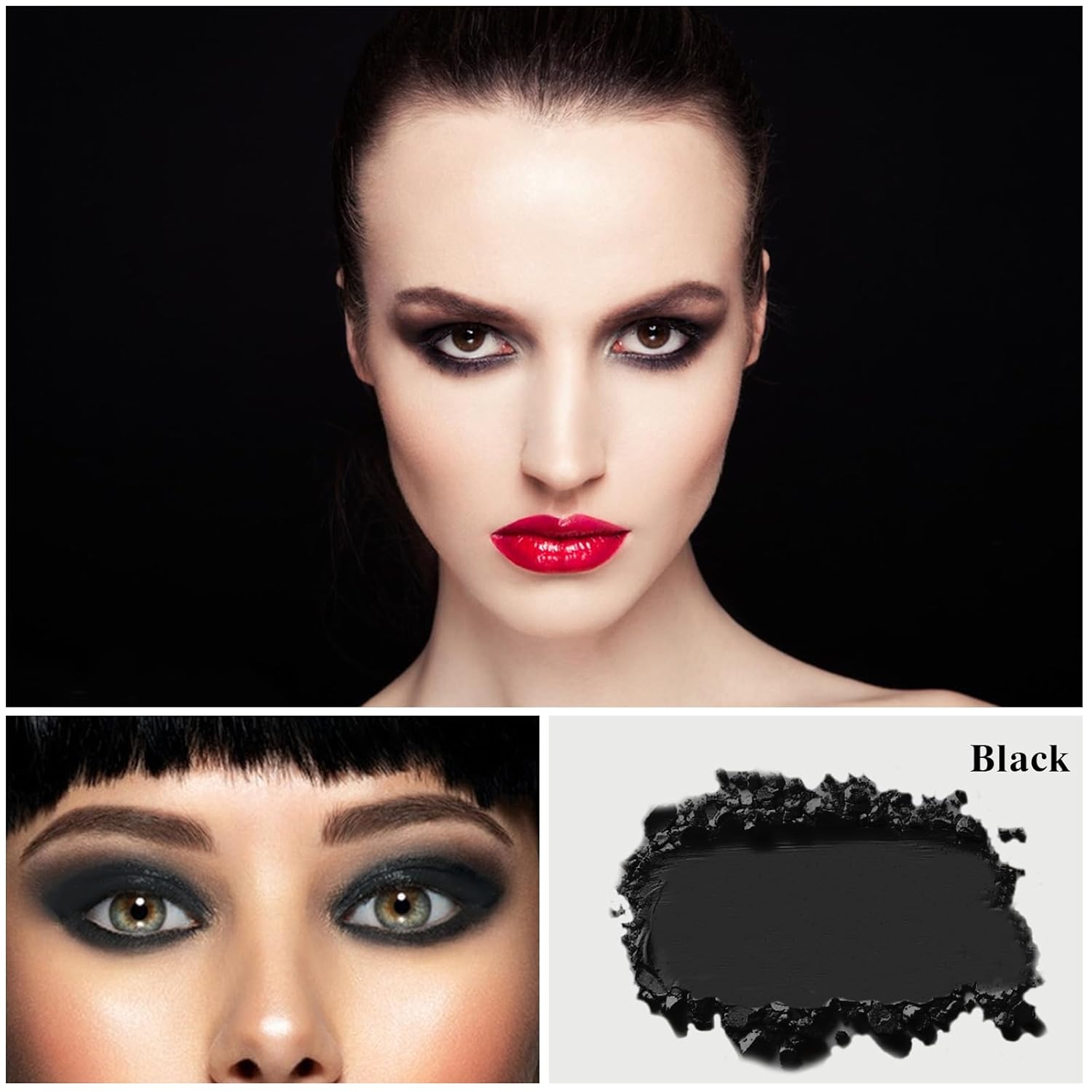 MEICOLY Black Eye Shadow with Mirror,Matte Single Eyeshadow for Halloween Elphaba Makeup,Pressed Powder Eyeshadow Makeup,Matte Shade Eyelid Color Eye Makeup for Women,High Pigment,Long Wear,Waterproof