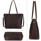 S-Zone Vintage Genuine Leather Shoulder Bag Work Totes For Women Purse Handbag With Back Zipper Pocket Large