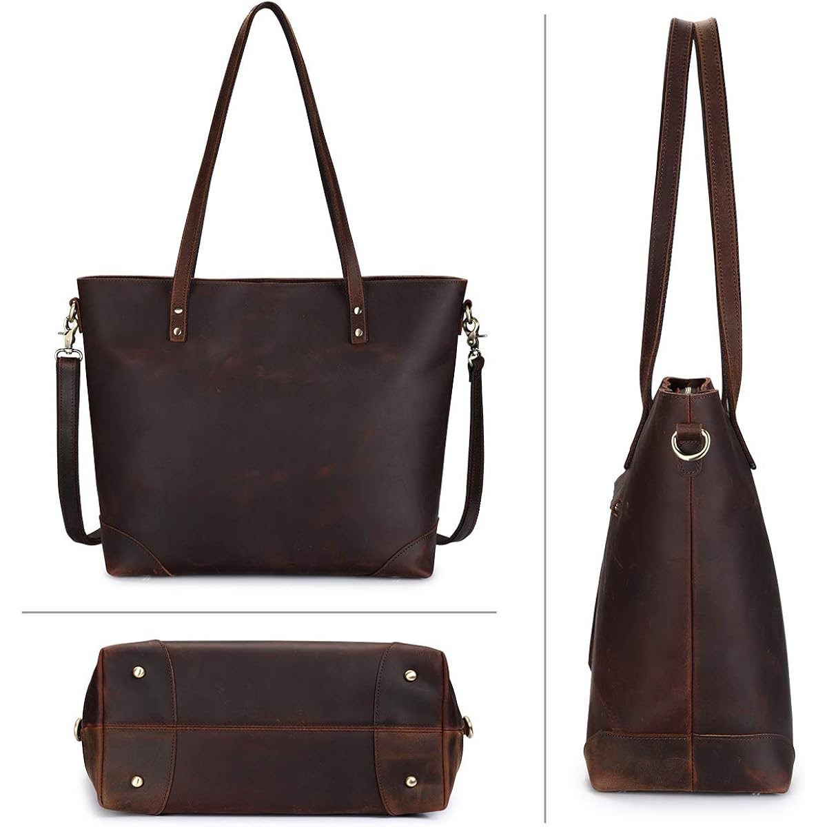 S-Zone Vintage Genuine Leather Shoulder Bag Work Totes For Women Purse Handbag With Back Zipper Pocket Large