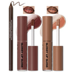 HOSAILY 2 Colors Nourishing Lip Gloss Hydration Non-Sticky Plumping Lip Kit for Women, Natural Nude Tinted Lip Glow Oil Moisturizing Lightweight Long Wear Shiny Liquid Lipstick with Lip Liner Combo