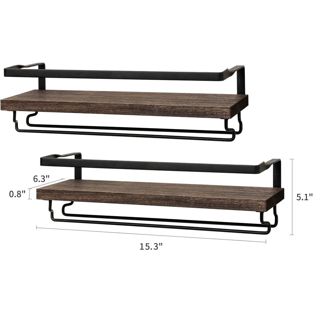 Mkono Wall Mounted Wine Rack Set Of 2 Wood Rustic Wine Bottle Glass Floating Shelves With Stemware Hanger Modern Plants Photos Wine Display Storage Holder For Kitchen Dining Room Bar, 17 Inch