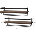 Mkono Wall Mounted Wine Rack Set Of 2 Wood Rustic Wine Bottle Glass Floating Shelves With Stemware Hanger Modern Plants Photos Wine Display Storage Holder For Kitchen Dining Room Bar, 17 Inch