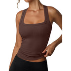 Reoria Built In Bra Tank Tops For Women Summer Sleeveless Racerback Square Neck Casual Basic Ribbed Tops 2026
