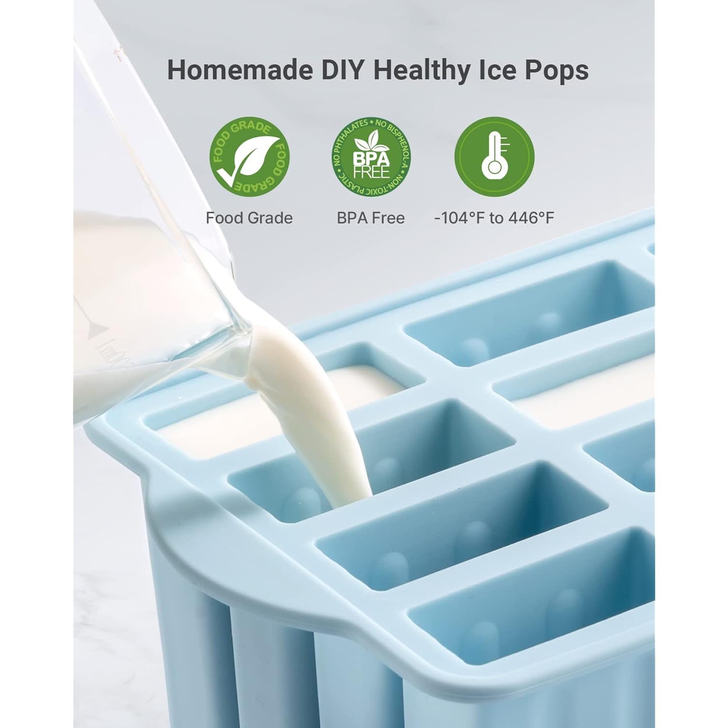 Popsicles Molds, Meetrue 12 Pieces Silicone Popsicle Molds Easy-Release Bpa-Free Popsicle Maker Molds Ice Pop Molds Homemade Popsicle Ice Pop Maker With 50Pcs Popsicle Sticks+Cleaning Brush
