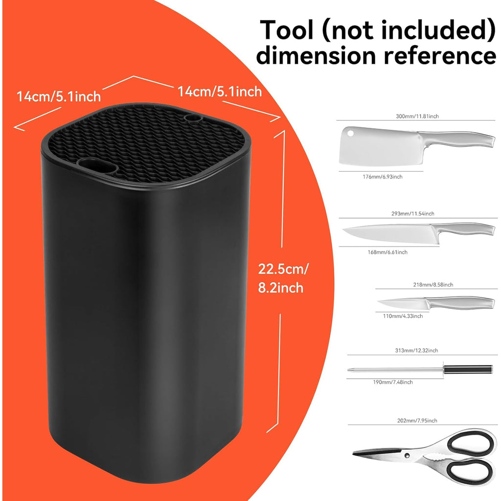 Fohil Knife Block Without Knives, Universal Knife Block, Detachable Knife Holder, Space Saver Knife Storage Holder With Scissors Slot, Sharpening Bar Slot, Kitchen Knife Holder Black