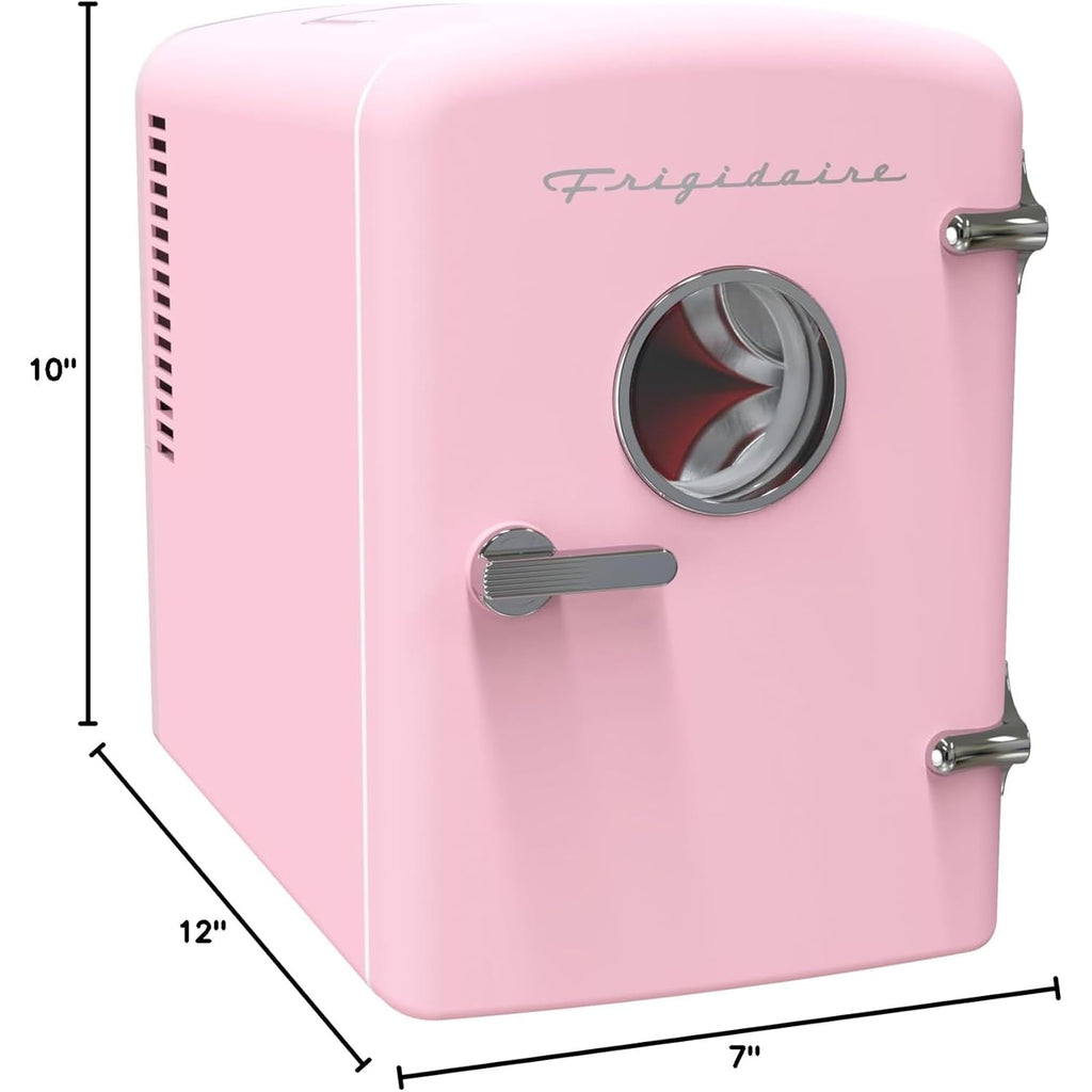 Frigidaire Retro 9-Can Mini Personal Fridge Portable Cooler for Car, Office, Bedroom, Dorm Room, or Cabin, 11.8" D x 7.1" W x 10.1" H, PINK