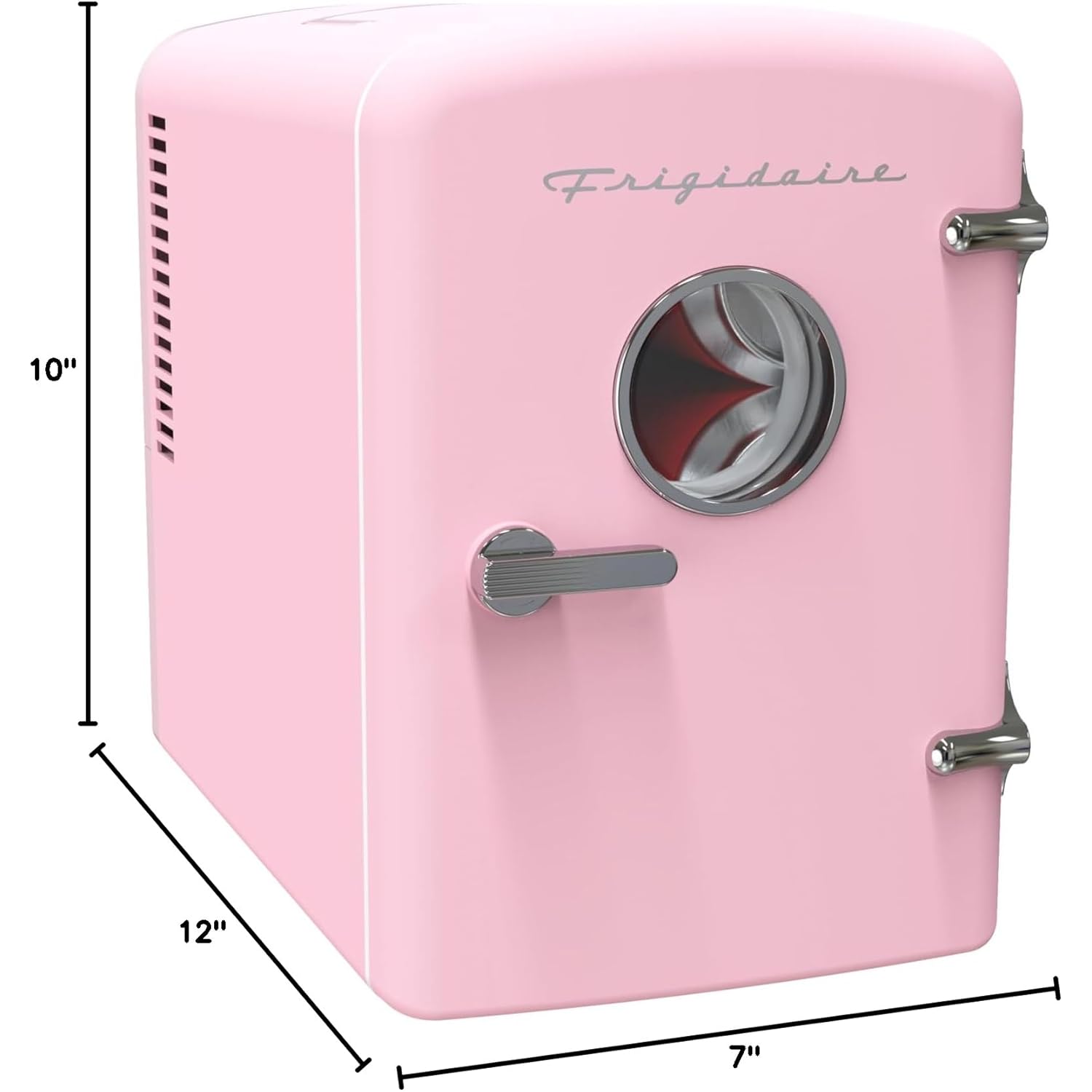 Frigidaire Retro 9-Can Mini Personal Fridge Portable Cooler for Car, Office, Bedroom, Dorm Room, or Cabin, 11.8" D x 7.1" W x 10.1" H, PINK