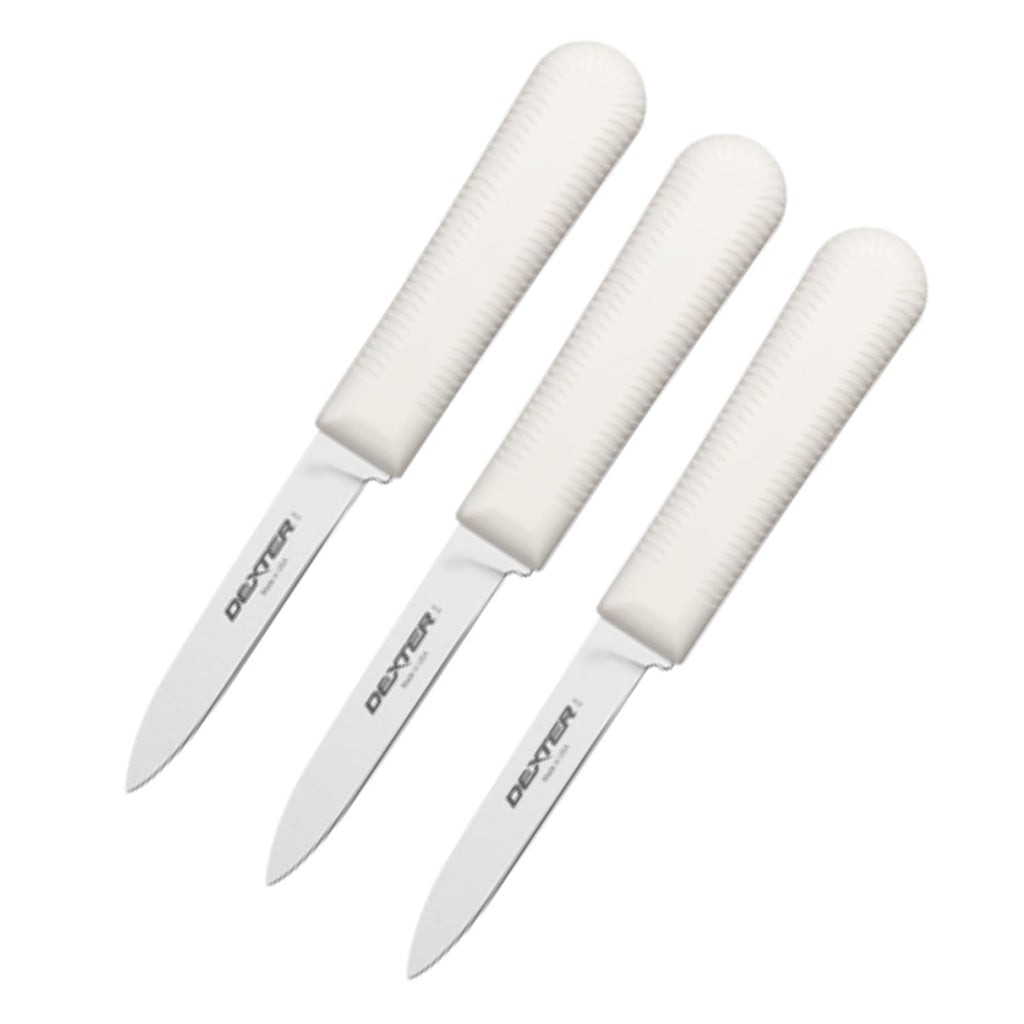 Dexter-Russell Sani-Safe 3-Pack Of 3¼" Paring Knives, Slip-Resistant White Handles, Durable Dexsteel Blades – Ideal For Precise Peeling & Carving Fruits And Vegetables, Nsf Certified