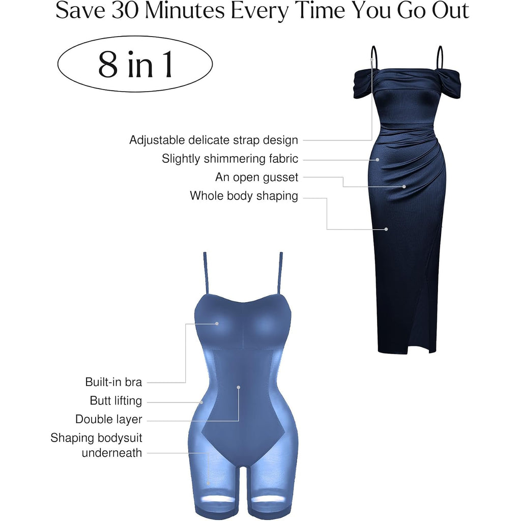 Popilush Womens Off The Shoulder Shapewear Dress Multi Way Wear Long Formal Cocktail Wedding Guest Dresses