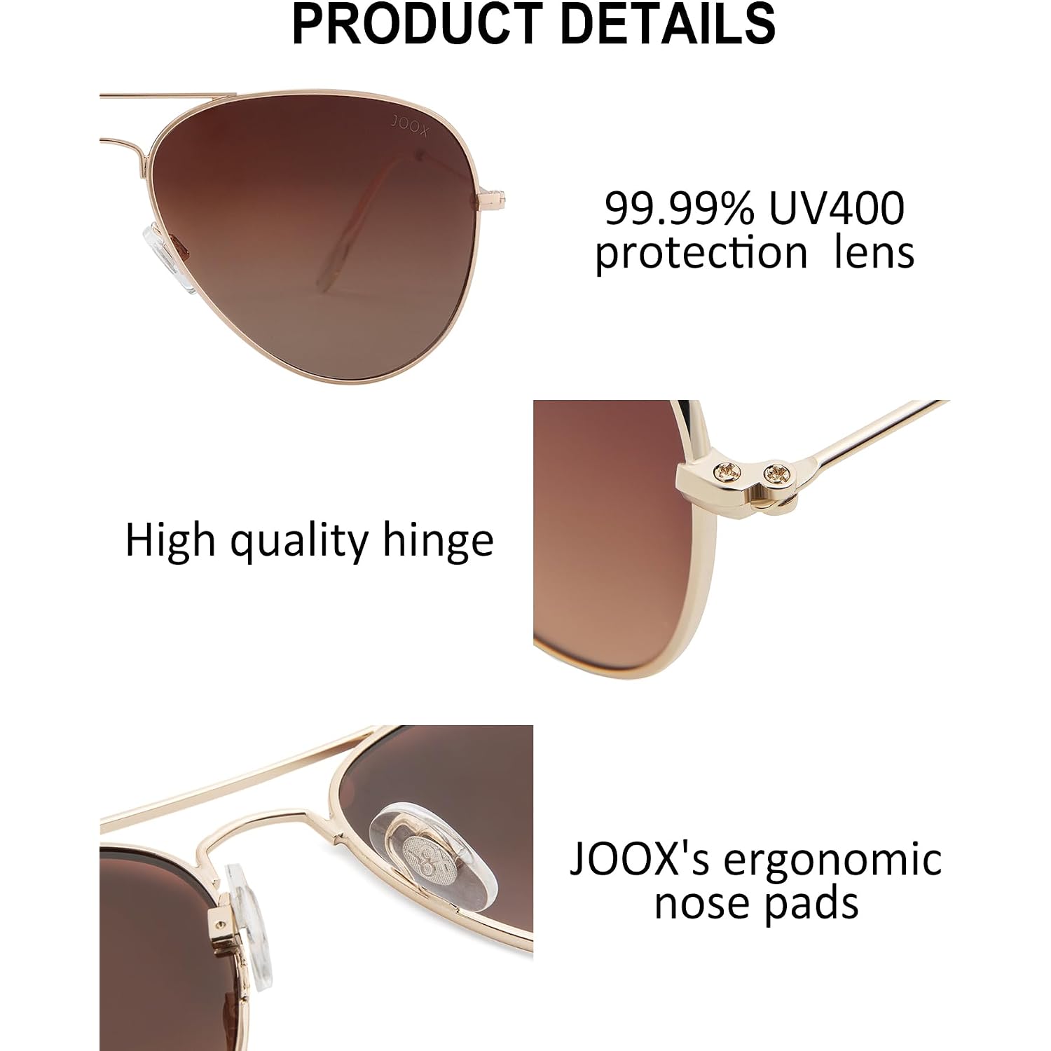 Polarized Aviator Sunglasses for Women Men, UV400 Protection Lens and Lightweight Metal Pilot Frame JX2775 Gold/Brown Gradient