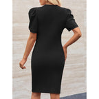 Cicy Bell Women'S Puff Sleeve Bodycon Work Dresses Crew Neck Business Casual Office Pencil Dress