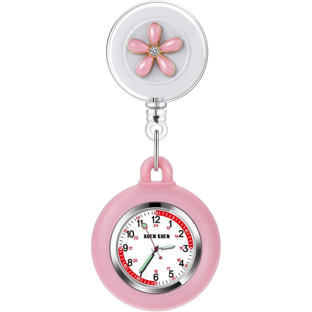 Agen Kgen 3X Retractable Nurse Watch For Nurses Doctors, Clip-On Hanging Lapel Nurse Watch Silicone Cover Brooch Fob Pocket Watch Badge Reel
