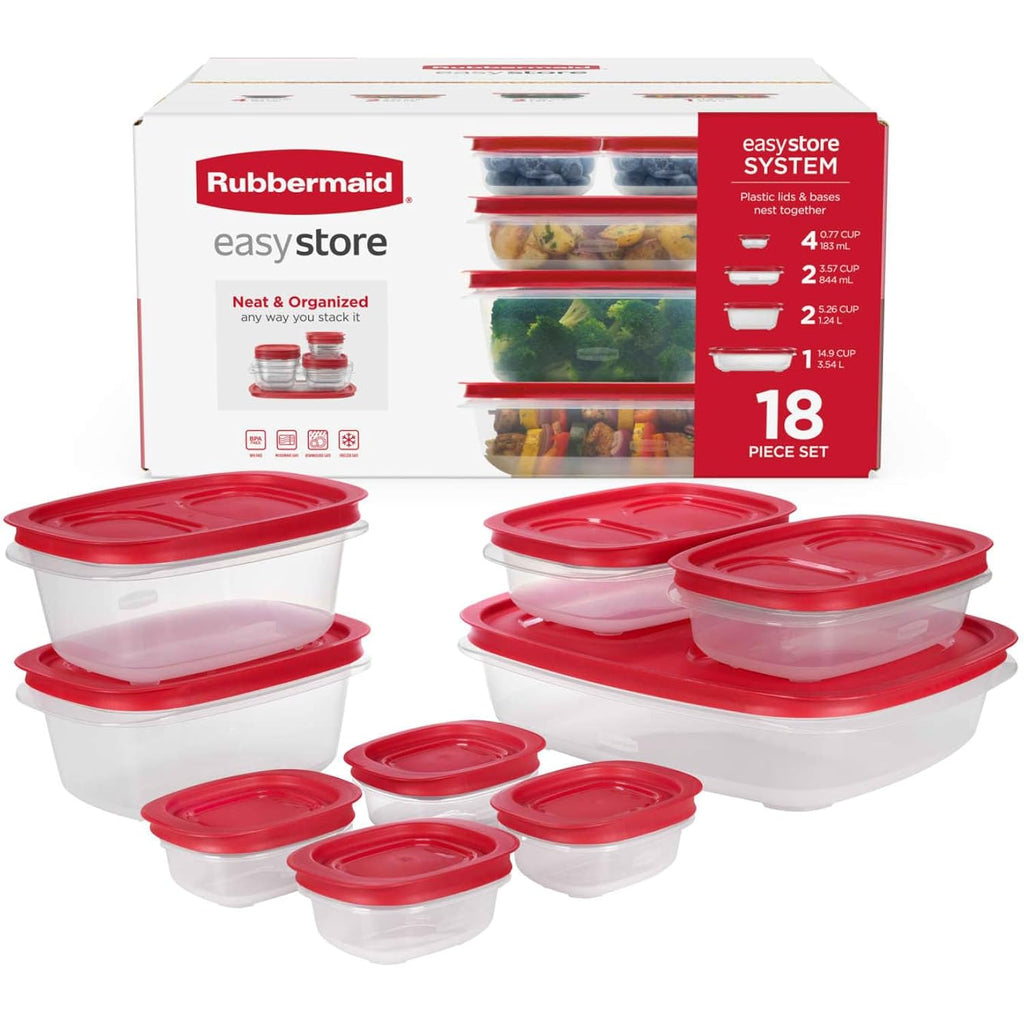 Rubbermaid EasyStore Large Containers, 18-Piece Set, Food Storage Containers with Lids