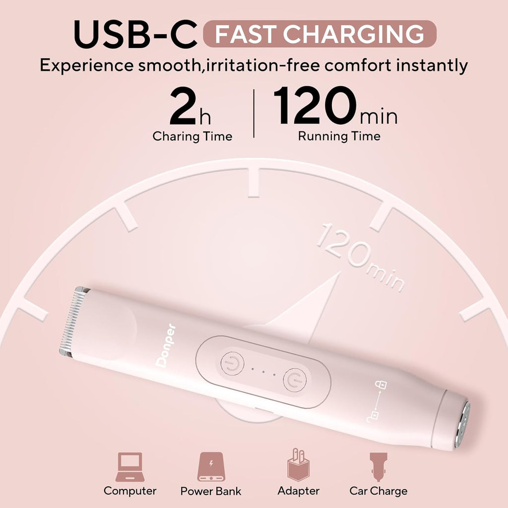 Bikini Trimmer for Women, 2 in 1 Electric Razors for Shower&Travel, IPX7 Waterproof Pubic Hair Remover for Underarm, Legs & Bikini Area, Painless Razor,Hypoallergenic Foil & Ceramic Blades