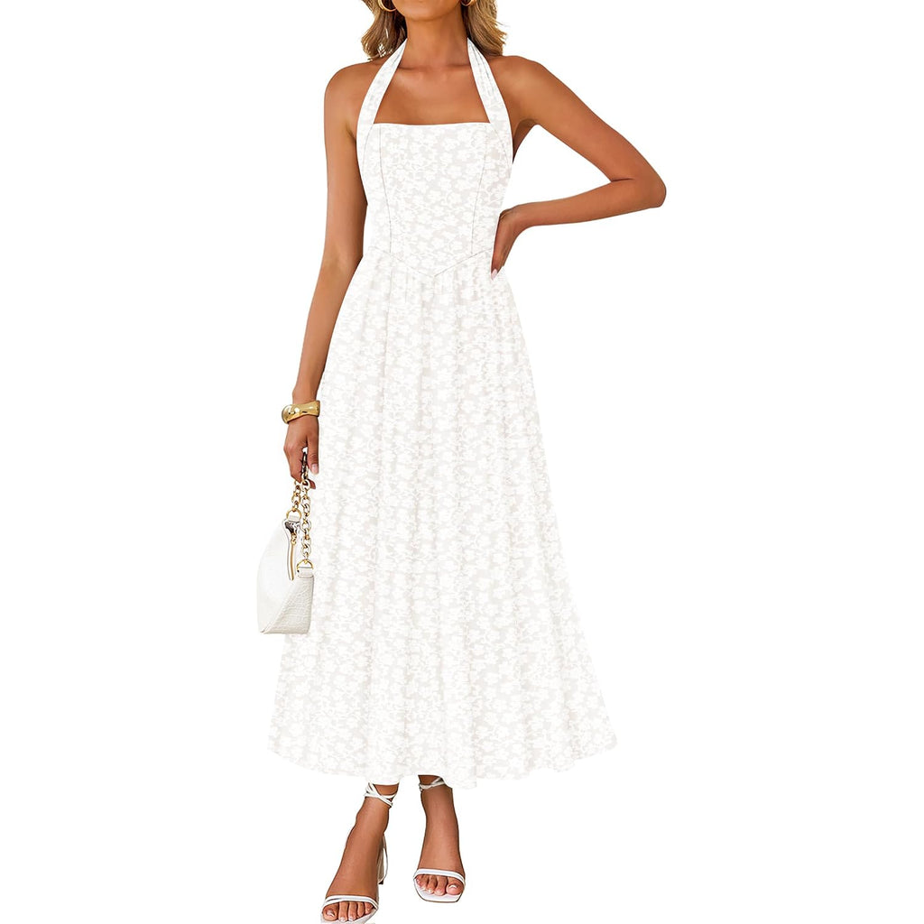 Zesica Women'S Summer Sleeveless Floral Maxi Dresses 2026 Halter Neck Flowy A Line Formal Cocktail Wedding Guest Long Dress