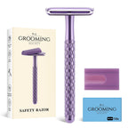 Double Edge Safety Razor for Women Purple with 10 Blades and Silicone Cover - Durable Metal Eco-Friendly Single Blade Razor - Closed Smooth Shave