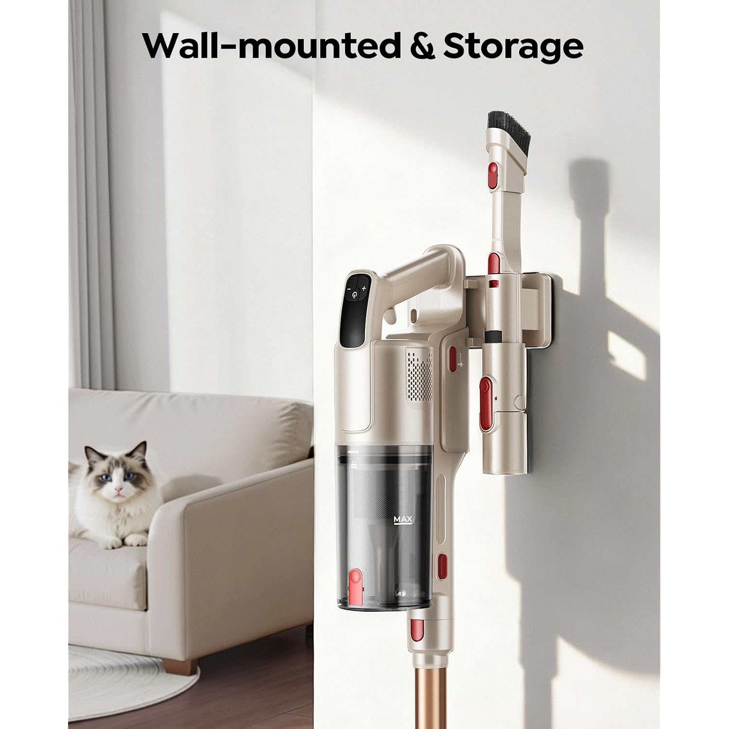 Cordless Vacuum Cleaner 550W 45Kpa, 50Mins Stick Vacuum Cordless Rechargeable With 90° Folding Tube, Adjustable Height, Anti-Tangle Brush, Wall-Mount, Handheld Vacuum Cleaner For Home/Pet Hair/Floors