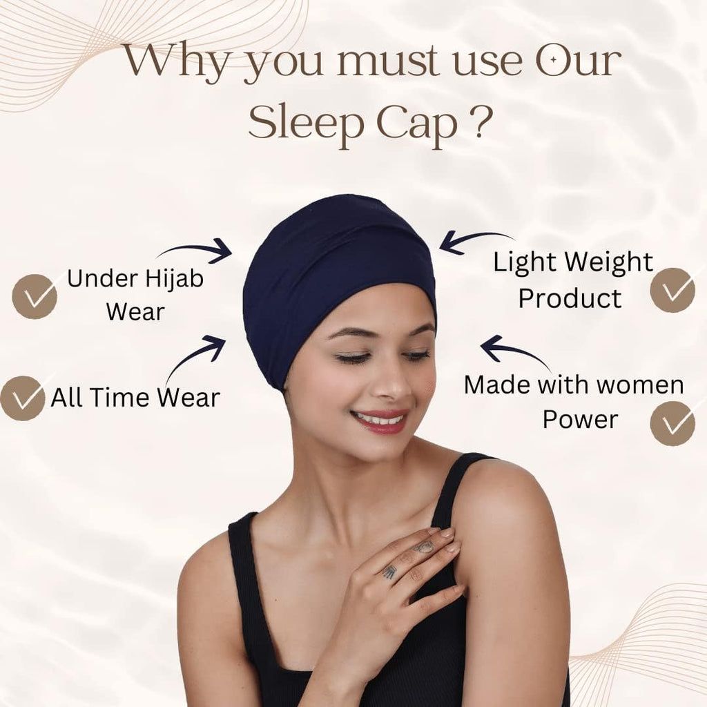 Chemo Hats Solid Sleep Cap Women's Bamboo Soft Headwear Cancer Cap Chemo Headwear Women Navy