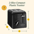 Cuisinart CPT-122BK 2-Slice Compact Plastic Toaster, Slots for Bagels & Bread, 7 Shade Settings, Cancel/Defrost/Reheat Functions, Removable Crumb Tray, Small Kitchen Appliance for Home & Office, Black