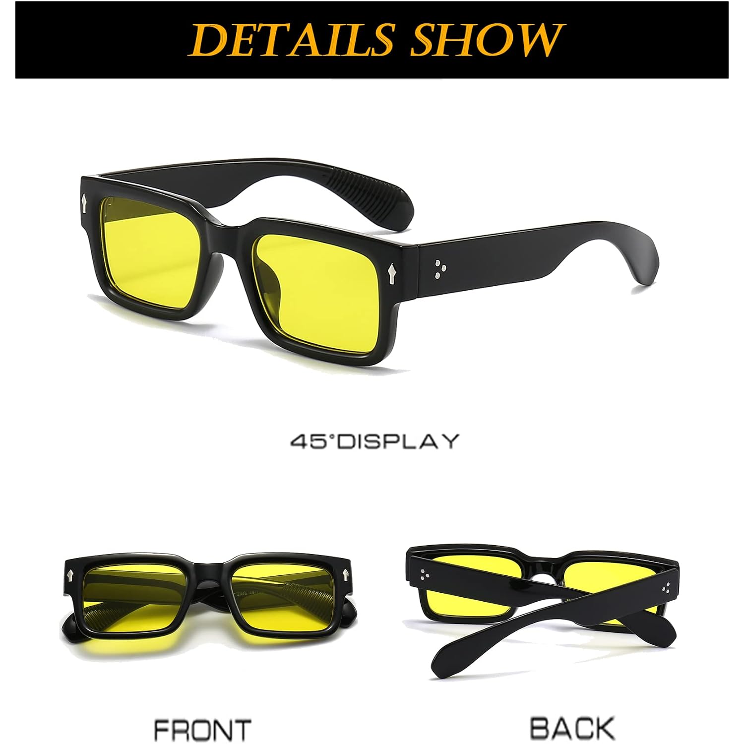 EYLRIM Square Frame Sunglasses for Women Men Trendy Chunky Rectangle Sun Glasses Black Shades UV400 Protection 2 Pack (Black/Grey+black/Yellow)