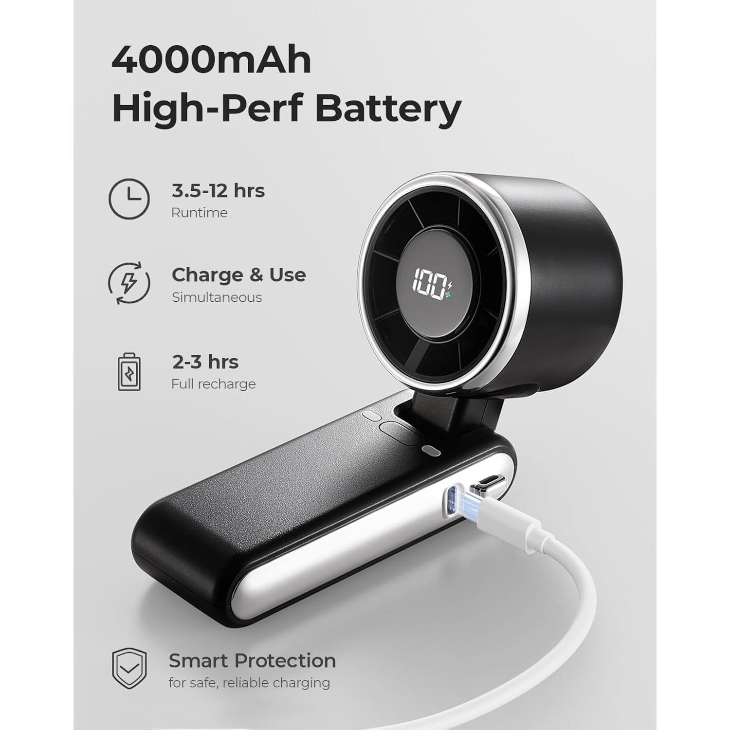 Portable Handheld Turbo Fan - 5 Gear High Speed 4000Mah Rechargeable Mini Personal Hand Fan Blow Cold Air, Battery Operated Travel Essentials, Beach Vacation, Gifts For Women, Men (Black)