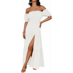 Zesica Women'S Boho Off Shoulder Wedding Guest Dress 2026 Summer Side Split Flowy A Line Long Maxi Dresses With Pockets