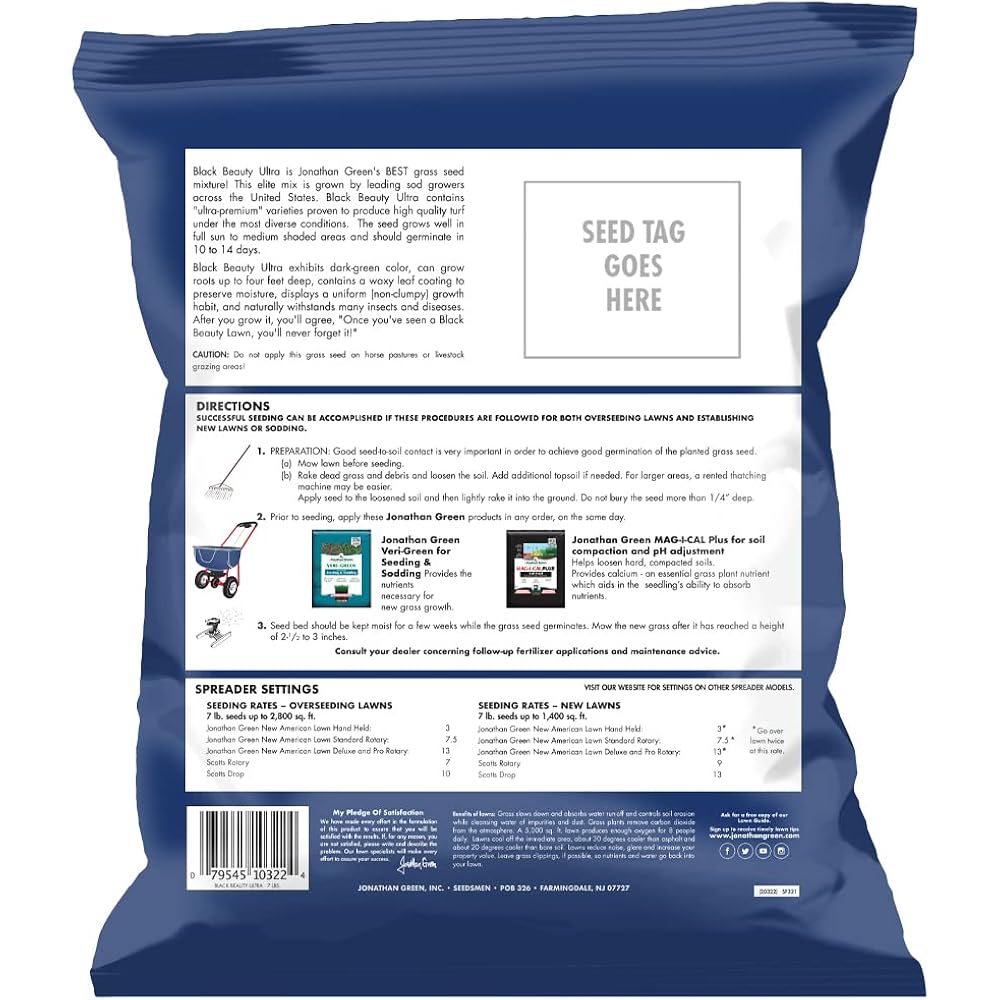 Jonathan Green (10322) Black Beauty Ultra Grass Seed - Cool Season Lawn Seed (7 Lb)