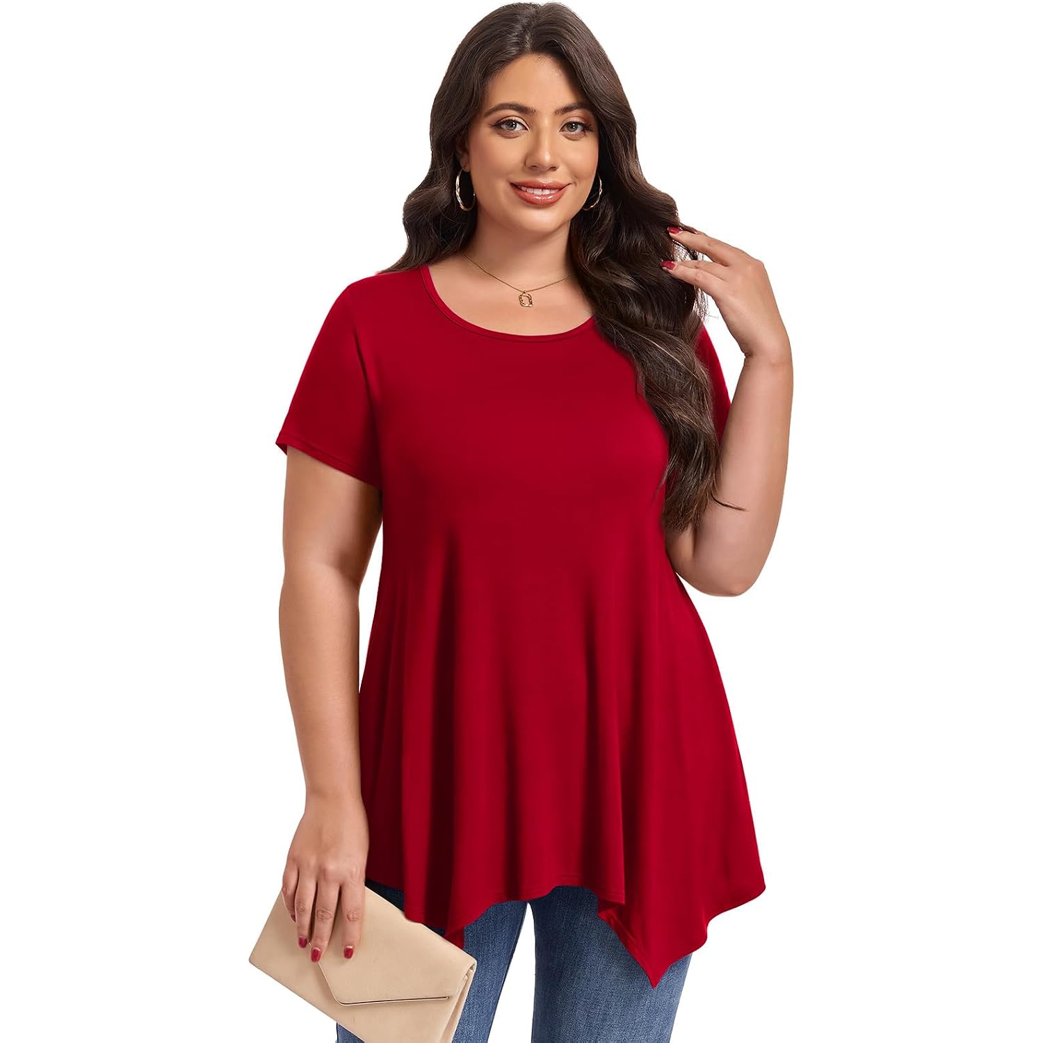 LARACE Short Sleeve Shirts for Womens Plus Size Tops Casual Summer Clothes Asymmetrical Tunic Blouses