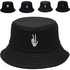 Cotton Bucket Hat for Women Men Summer Travel Sun Beach Bucket Cap, Unisex Outdoor Fisherman Hat Skeleton Fingers Black