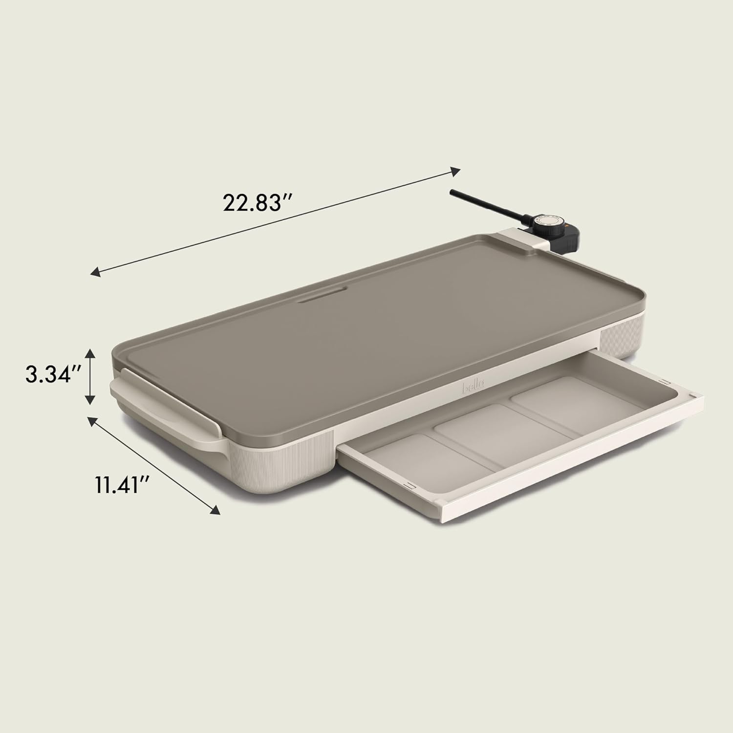 bella 10" x 20" Electric Griddle with Warming Tray, EverGood™ Ceramic Nonstick Coating & Removable Temperature Probe, Dishwasher-Safe Drip Tray & Cool Touch Handles, 1500 Watt, Oatmilk