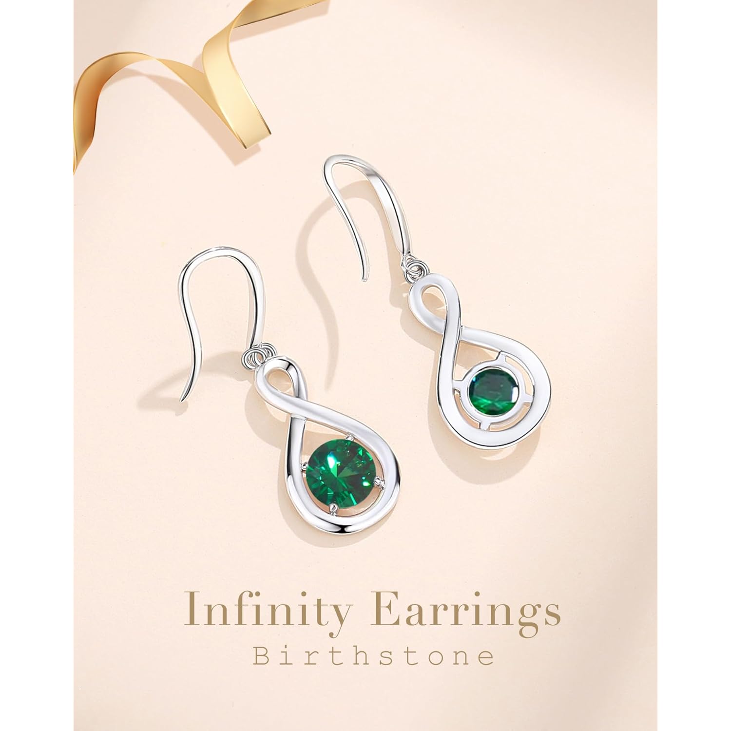 FANCIME Dangle Drop Earrings 925 Sterling Silver Dainty Infinity Round Gemstone Birthstone Jewelry Birthday Mothers Day Gifts for Her Women