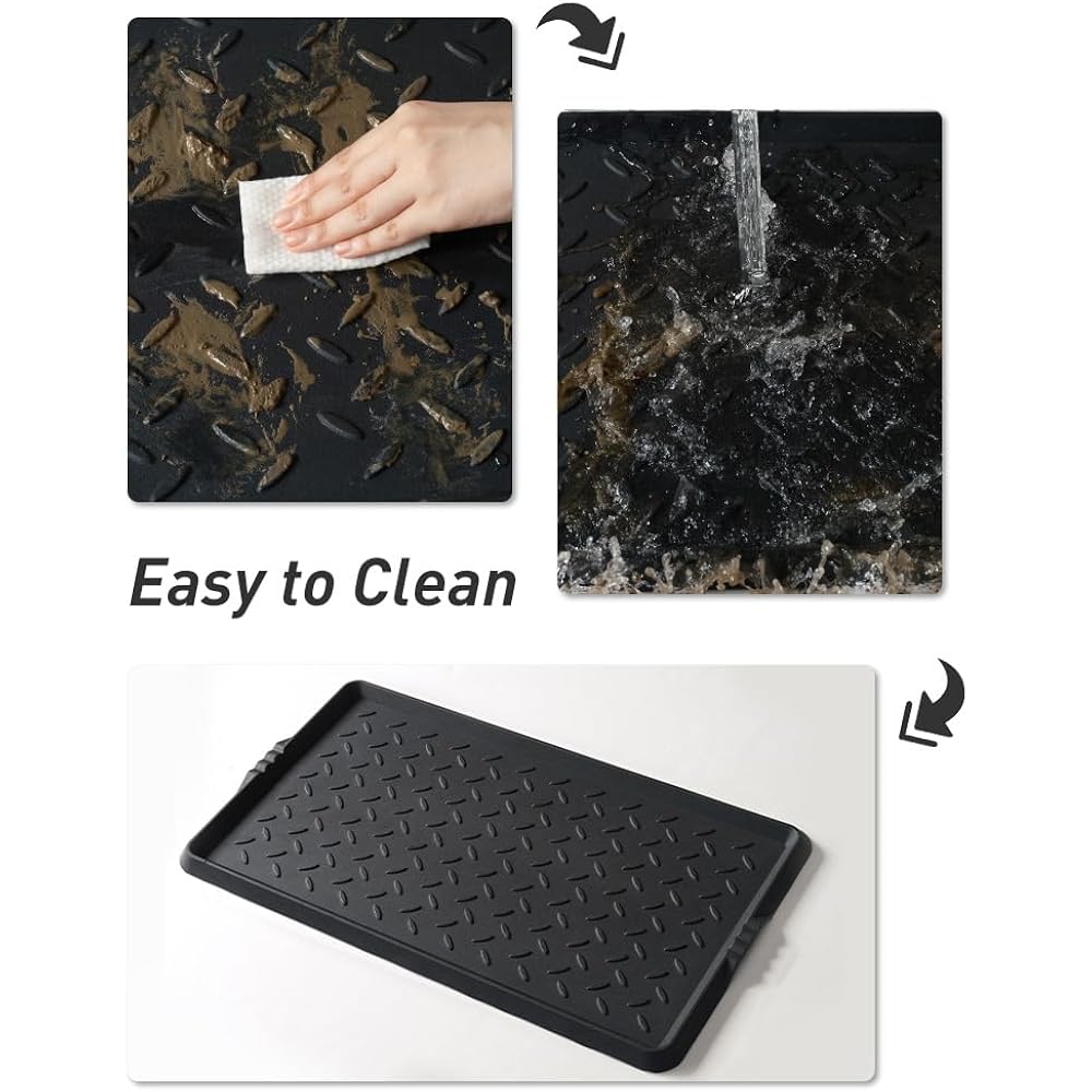 Supenuin Boot-Tray Heavy Duty Rubber Mat With Lip Waterproof Shoe Mat Tray For Entryway Indoor Outdoor Multi Use Catch All Trays Entryway Shoe Storage 16X27.5 Inches