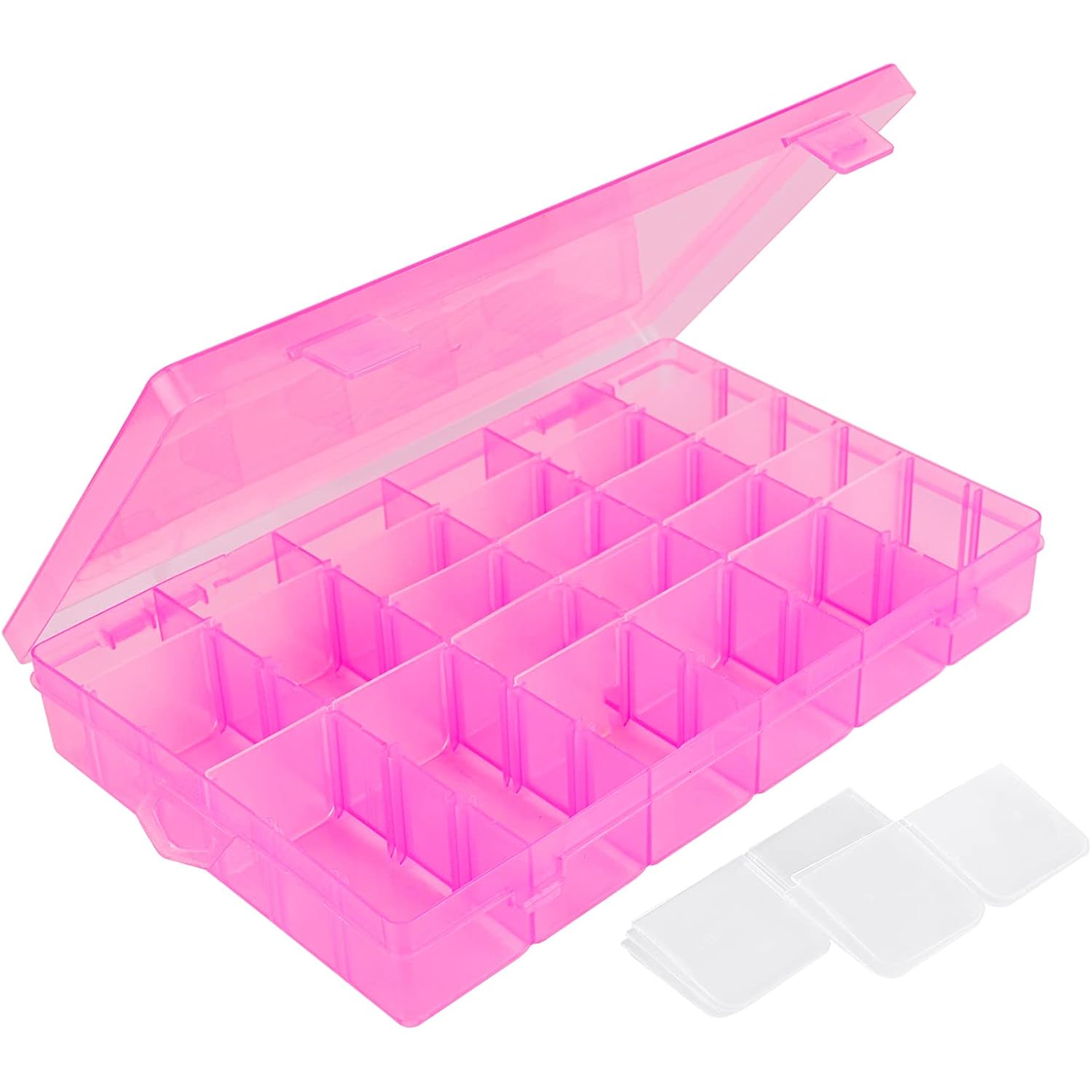 False Nail Container, Cosics Bright Pink 36-Gird Plastic Nail Art Organizers Storage Box with Adjustable Dividers, False Jewelry Diamonds Charms Nail 3D Decorations Manicure Accessory Holder Case