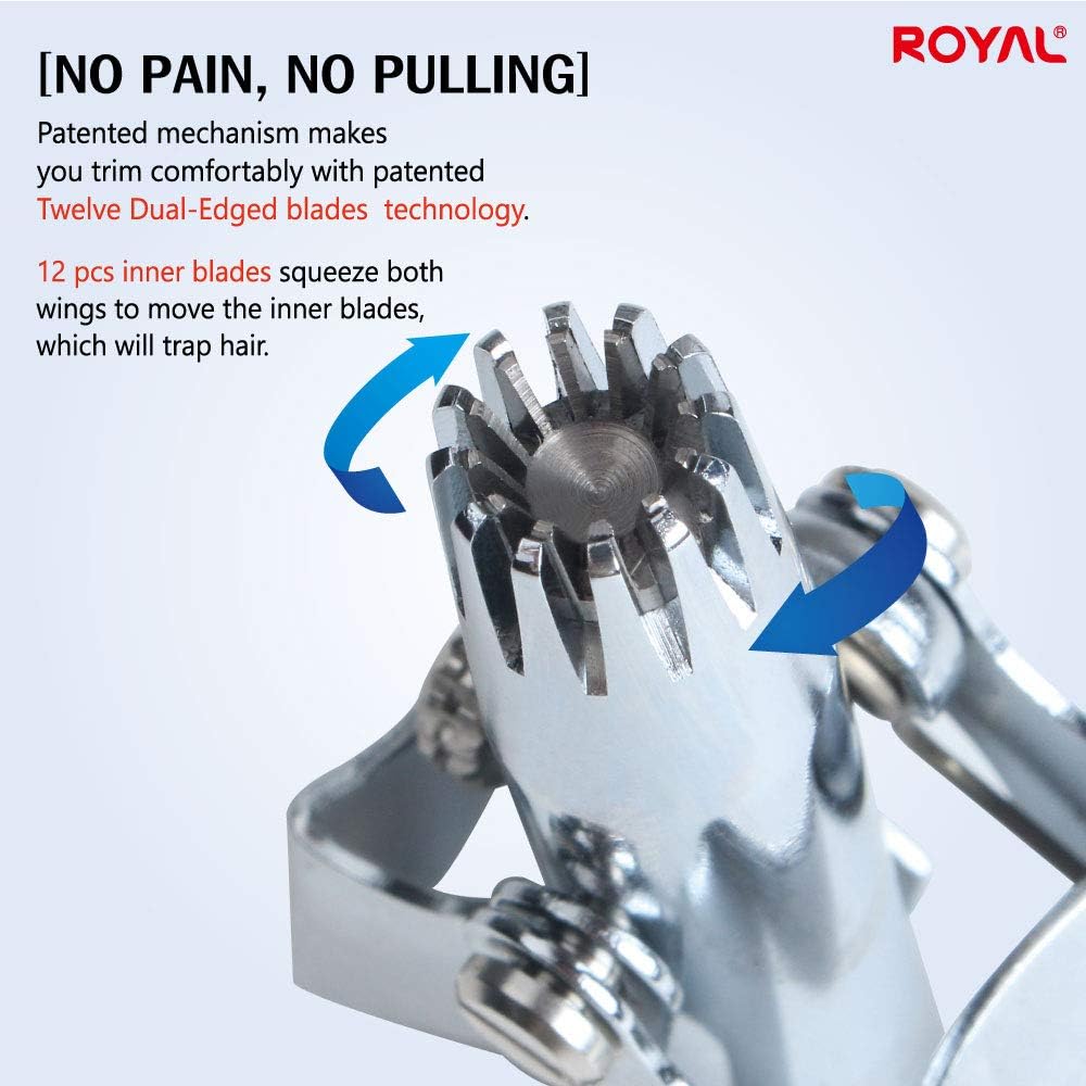 ROYAL [Made in Korea] Nose Hair Trimmer for Men Birdie, Manual, Battery-Free, Water-Resistance, Painless with Twelve Dual-Edged Blades, Patented Mechanism ET-4