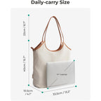 Bagsmrt Corduroy Tote Bag For Women Beach Bag With Zipper Casual Shoulder Bag Lightweight Travel Tote Hobo Handbag | Pu Leather Handles