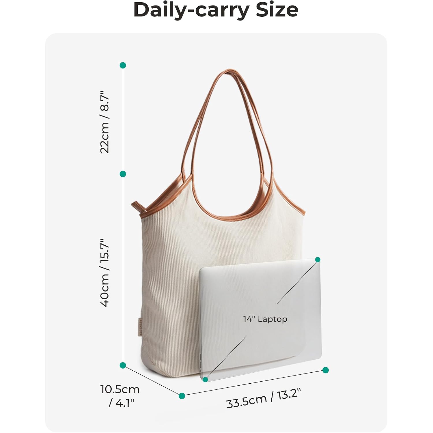 Bagsmrt Corduroy Tote Bag For Women Beach Bag With Zipper Casual Shoulder Bag Lightweight Travel Tote Hobo Handbag | Pu Leather Handles