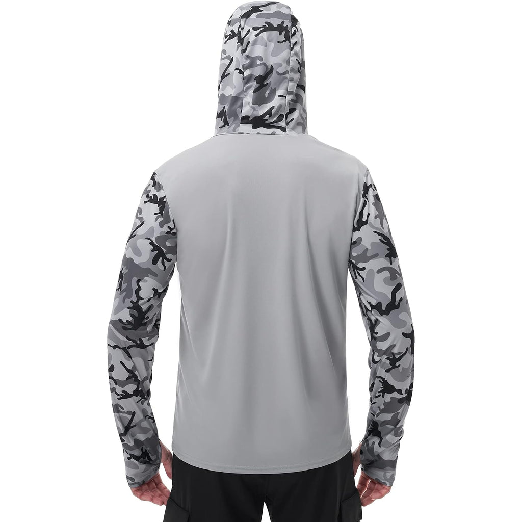 Fisheal Men'S Performance Fishing Hoodie Shirt - Upf 50+ Uv Sun Protection Long Sleeve Shirts With Mesh Face Mask