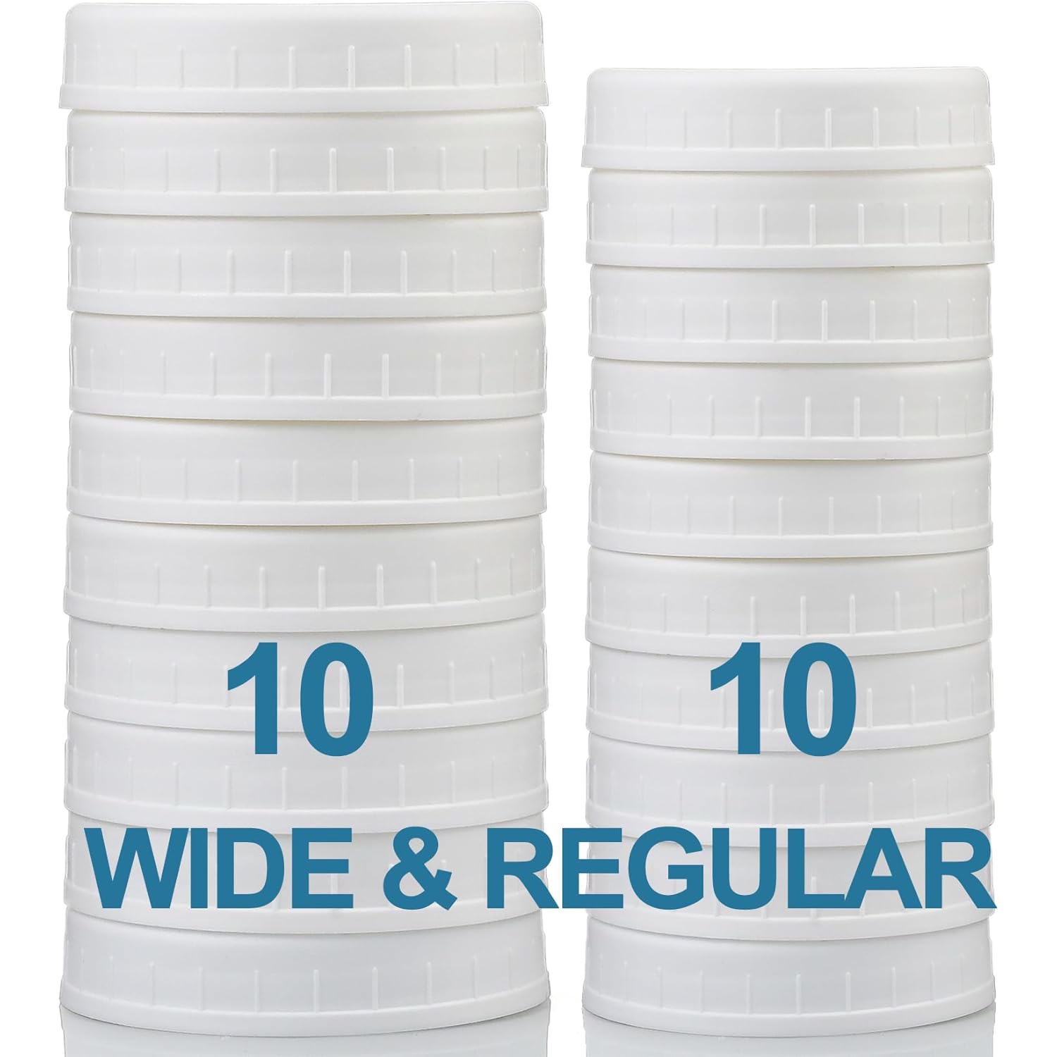 AOZITA 10 WIDE Mouth & 10 REGULAR Mouth Mason Jar Lids - 20 Pack Food Grade Plastic Mason Jar Caps for Ball, Kerr and More Canning Jars - Leakproof & Dishwasher Safe - White