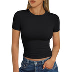 Womens Short Sleeve T Shirts - Buttery Soft Summer Crop Tops Slim Fit Y2k Basic Tees for Workout