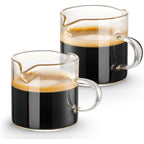 Qipecedm Espresso Cups Set of 2, 4 OZ Double Spouts Cups, Shot Glasses, Milk Cup with Handle, Clear Glass, Espresso Accessories for Machine, Small