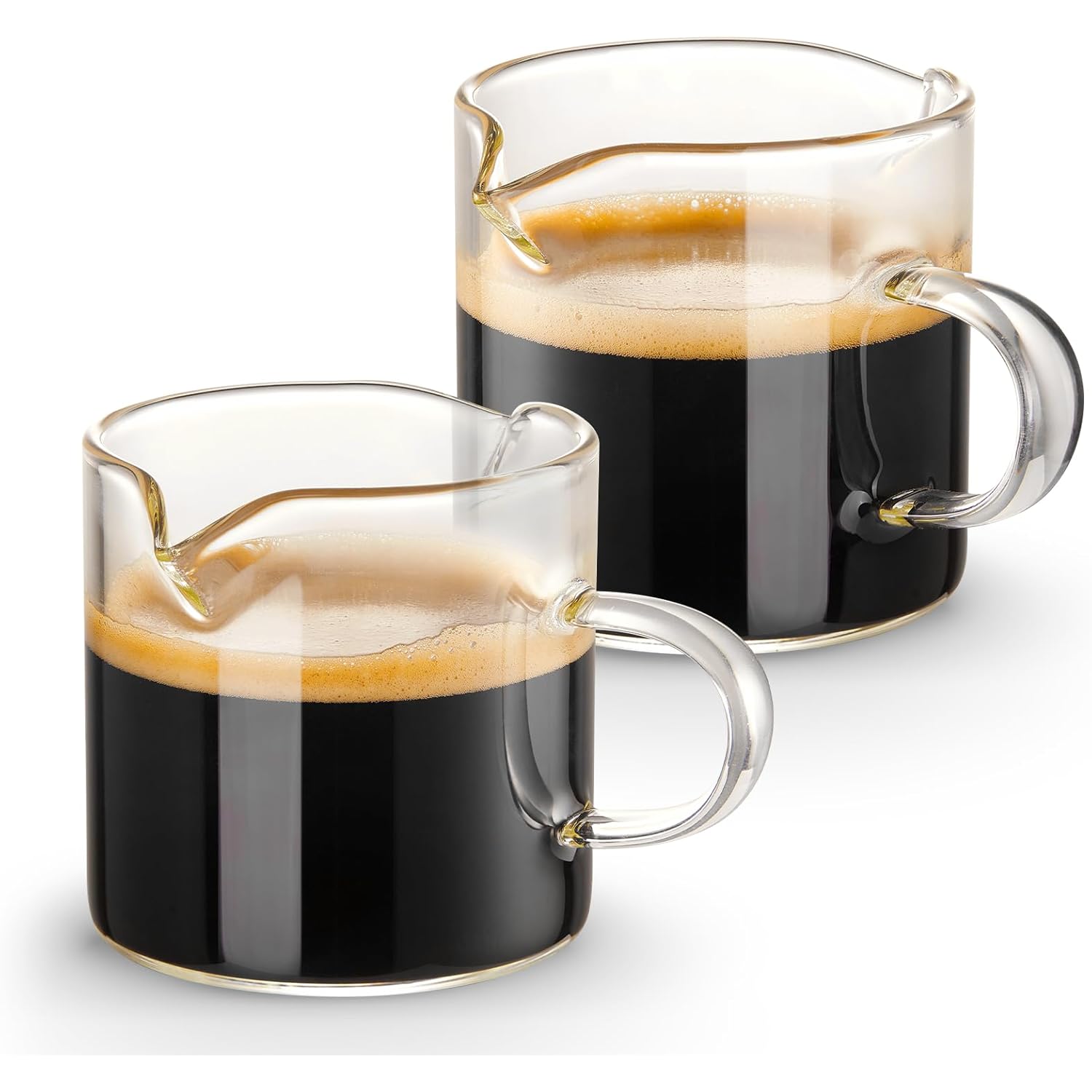 Qipecedm Espresso Cups Set of 2, 4 OZ Double Spouts Cups, Shot Glasses, Milk Cup with Handle, Clear Glass, Espresso Accessories for Machine, Small