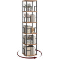 Mahancris 5-Tier Rotating Bookshelf, Freestanding Corner Bookshelf, 360° Spinning Bookcase, Industrial Style Storage Rack With Rails, For Living Room, Bedroom, Study, Rustic Brown And Black Bkhr1601