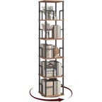 Mahancris 5-Tier Rotating Bookshelf, Freestanding Corner Bookshelf, 360° Spinning Bookcase, Industrial Style Storage Rack With Rails, For Living Room, Bedroom, Study, Rustic Brown And Black Bkhr1601