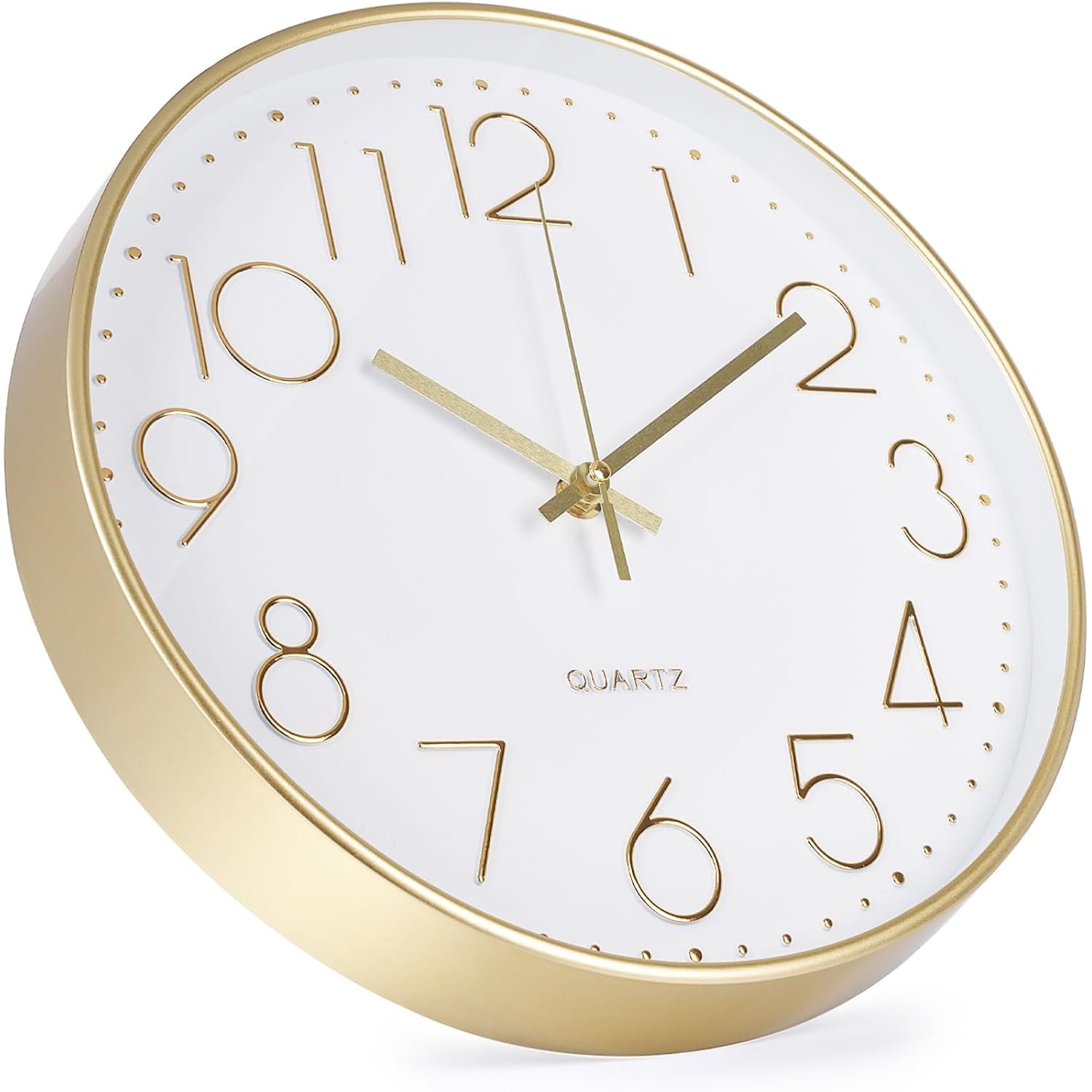 Wall Clock 12 Inch Non-Ticking Silent Modern Simple Style Round Decor Clock Gold Stereoscopic Dial Quartz Wall Clocks For Home/Office/School/Living Room/Bedroom/Kitchen